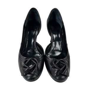 Vintage Givenchy Black Leather Gathered Flower Heels Size 36.5 / US 6.5 Designer